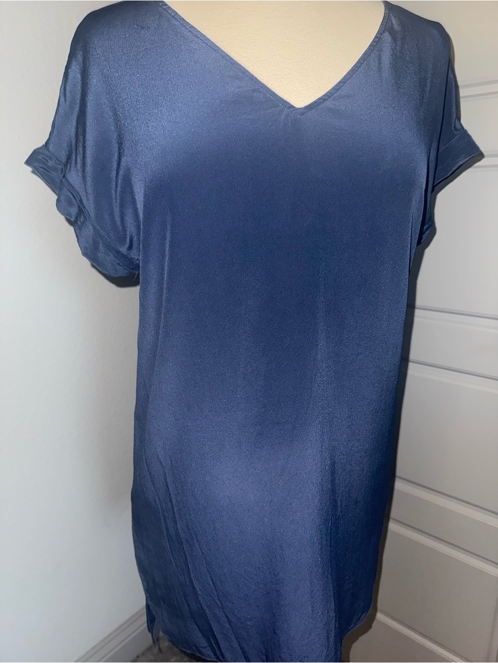 SILK T shirt dress- Lavender Brown V-Neck Short Sleeve Tunic Dress